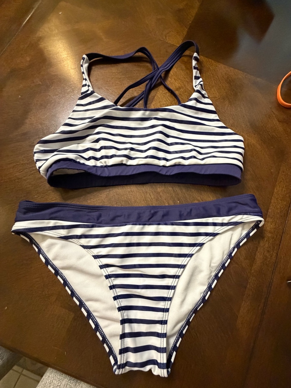 Striped Navy and White Bikini Set size large